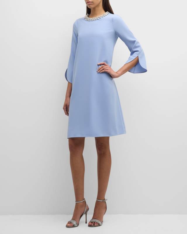 Jewel-Embellished Split-Sleeve Midi Dress